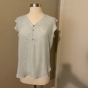LOFT Blue and White Sleeveless Buttoned Blouse
